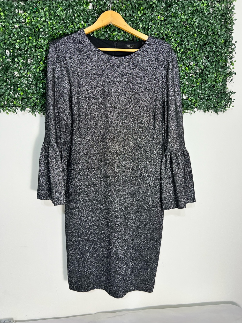 Ted Baker Hanneh Black Bell Cuff Metallic Knit Sheath Dress Size 5